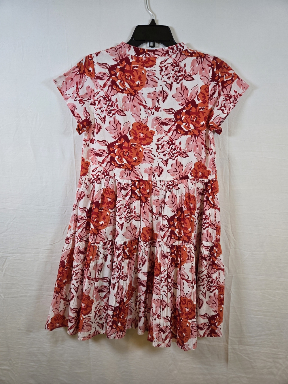 Jude Connally Pink and Red Floral V-Neck Tiered Mini Dress - Picture 9 of 13